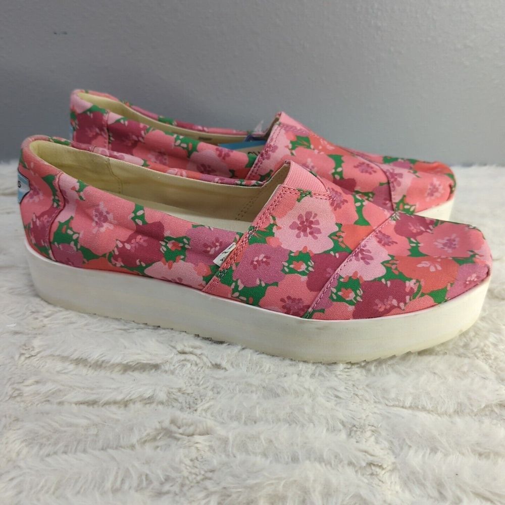 Toms NW/OT Women's Pink Poppies Alpargata Midfoam Platform Slide Ons Size 9